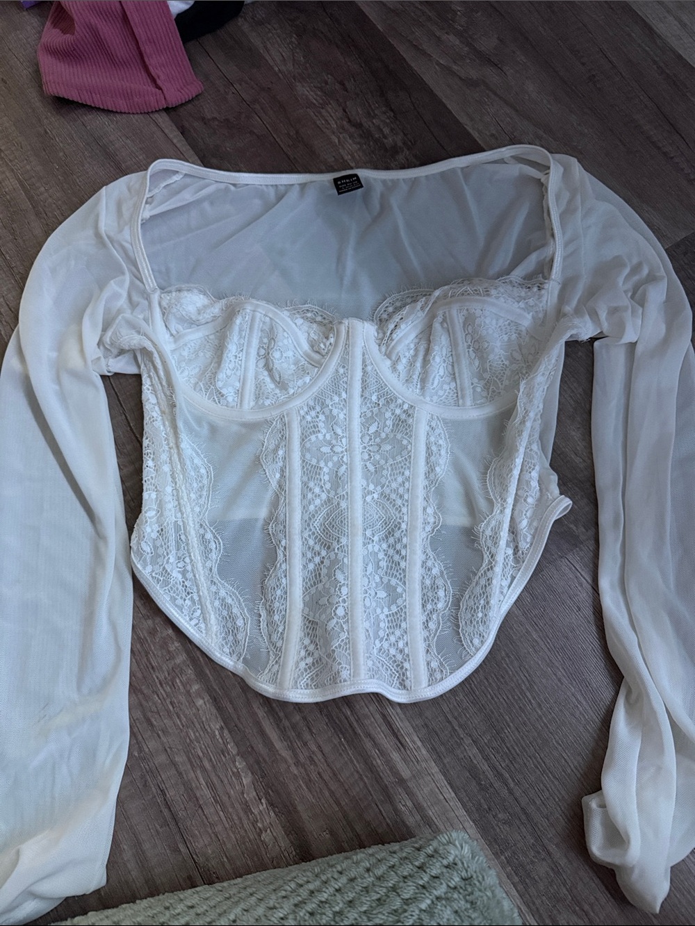 SHEIN White Lace Long-Sleeve Corset Camisole